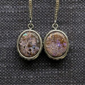 Opal Freeze Cabochon Vintage Style Dangle Hidden Fire Sand Opal Earrings